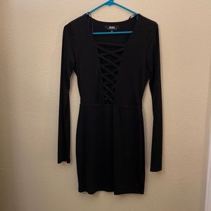 Black long Sleeve Bodycon Dress with corset details